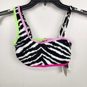 California‎ Waves Ladies One Shoulder Zebra Print Swim Top S – Neon Trim Bikini